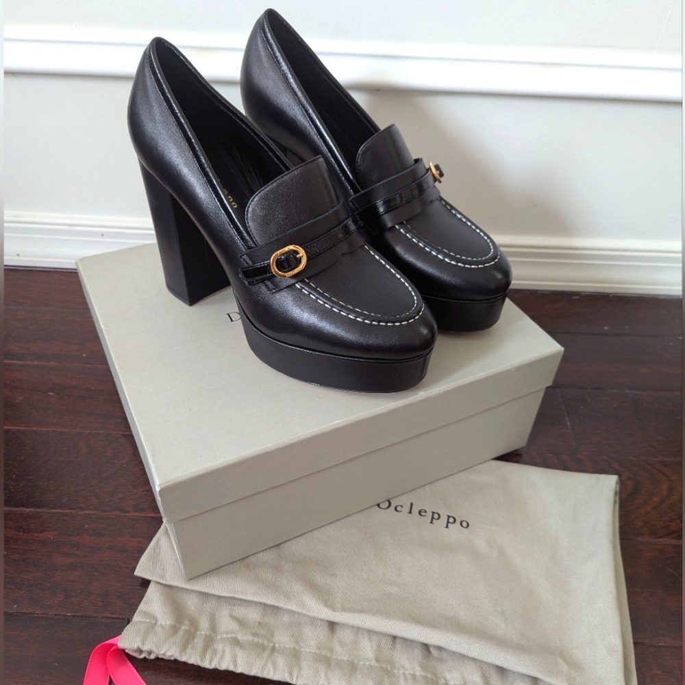 Dee Ocleppo Lola Platform Leather Pumps - Black NIB